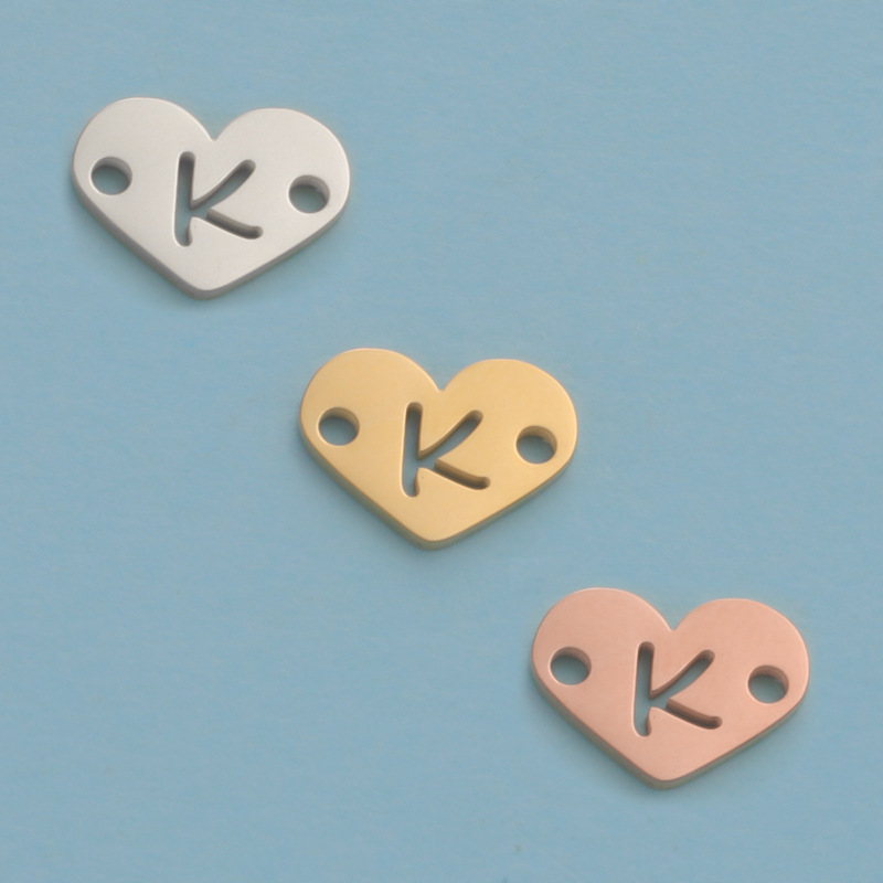 26 Heart Letter Two Holes Charms