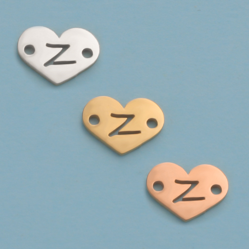 26 Heart Letter Two Holes Charms