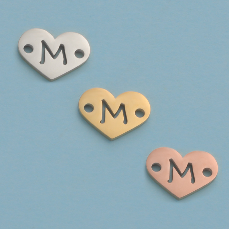 26 Heart Letter Two Holes Charms