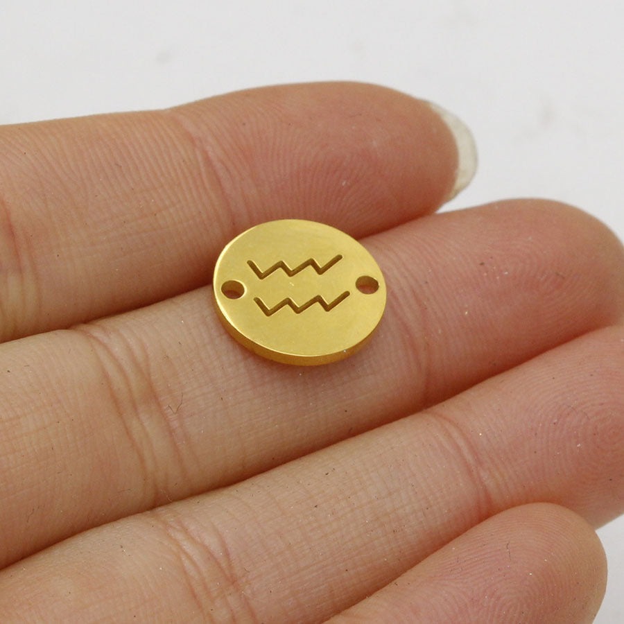 Round 12 Zodiac Signs Two Holes Charms