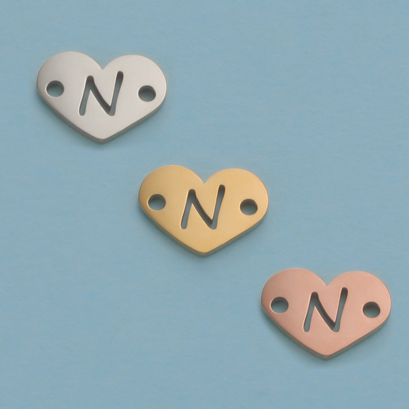26 Heart Letter Two Holes Charms