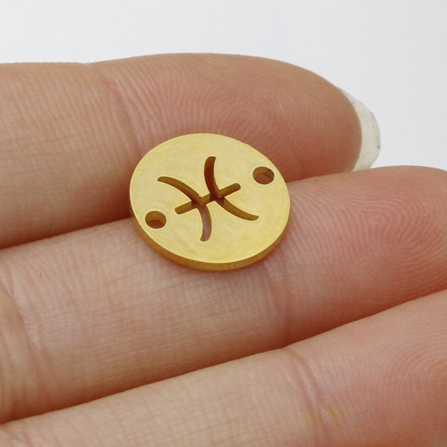 Round 12 Zodiac Signs Two Holes Charms