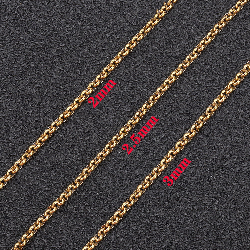 C1237 Circle pearl/Rolo chain-Vacuum Plating Waterproof Stainless steel chain