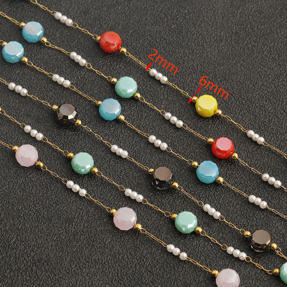 C1762 Colorful Crystal with Glass Pearl Chain