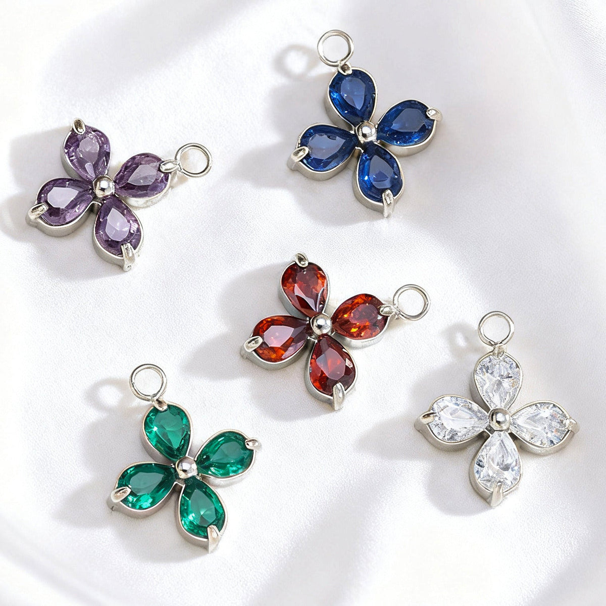 055 Colorful Zircon Four leaf Clover Charms