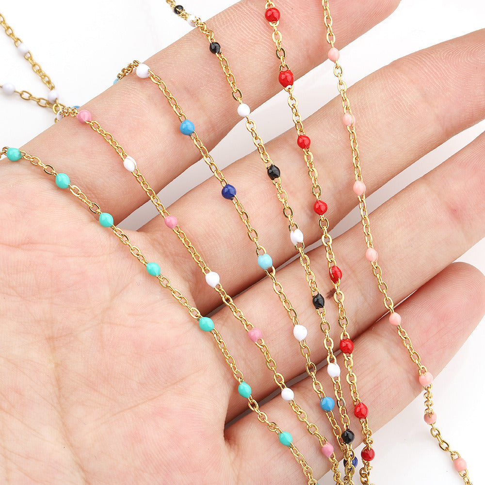 C1295 Enamel beads chain-Vacuum Plating Waterproof Stainless steel chain