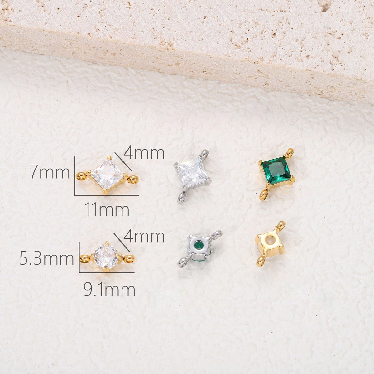 4mm Two Hole Stainless steel Zircon Charms