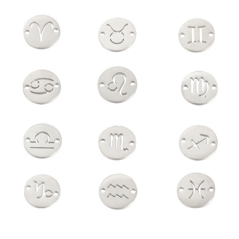 Round 12 Zodiac Signs Two Holes Charms