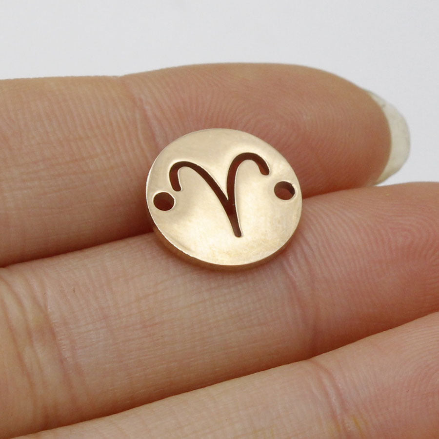 Round 12 Zodiac Signs Two Holes Charms