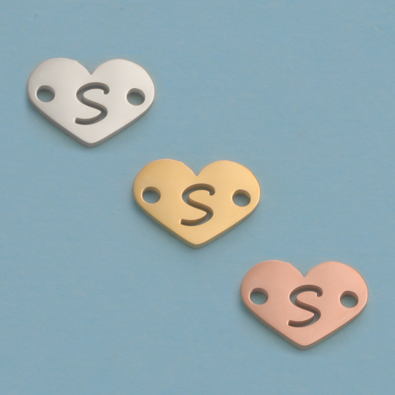 26 Heart Letter Two Holes Charms