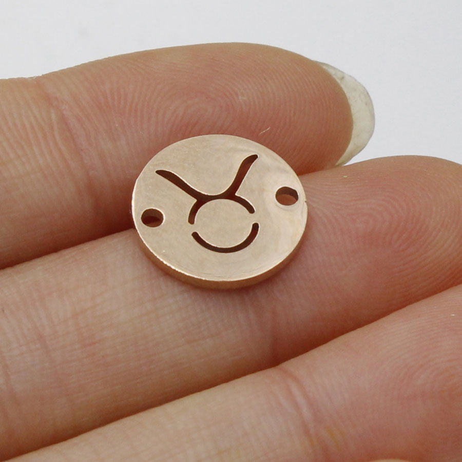 Round 12 Zodiac Signs Two Holes Charms