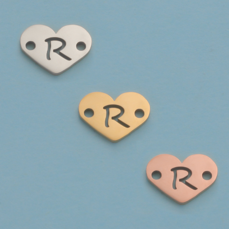 26 Heart Letter Two Holes Charms
