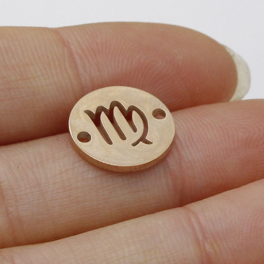 Round 12 Zodiac Signs Two Holes Charms