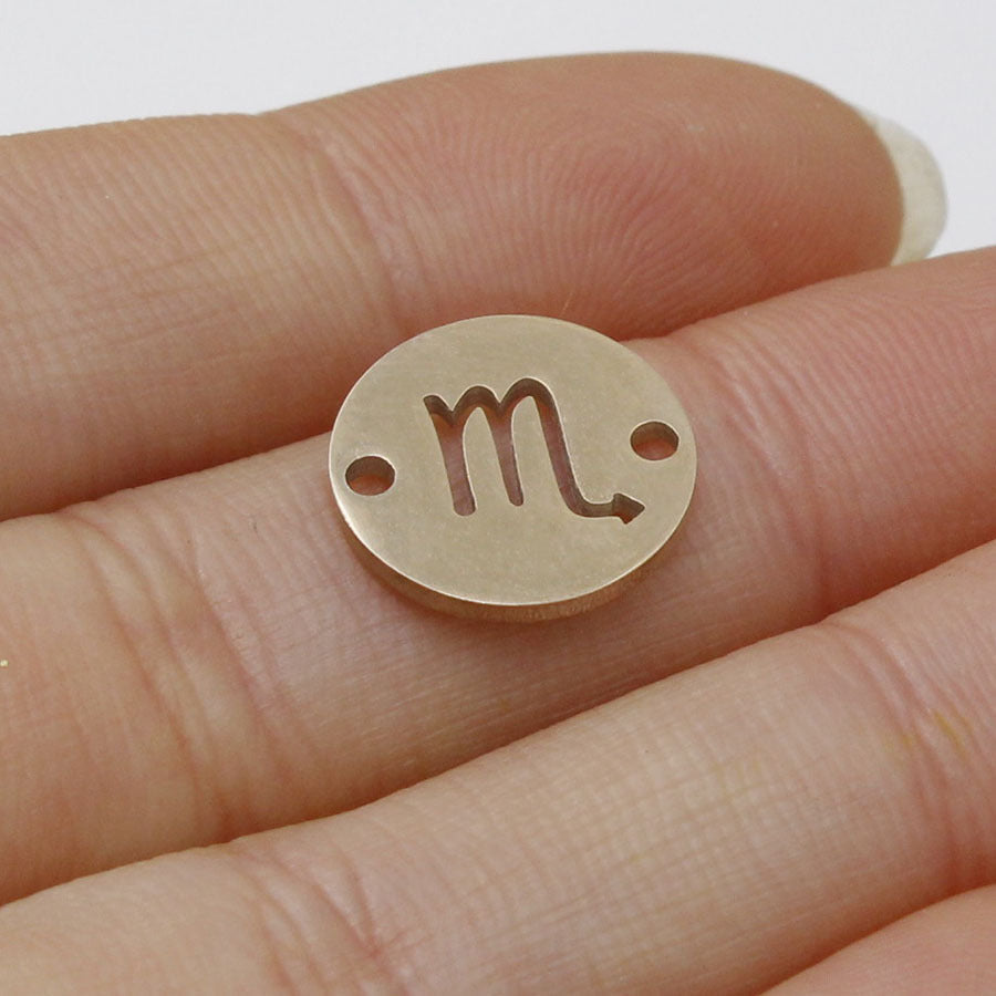 Round 12 Zodiac Signs Two Holes Charms