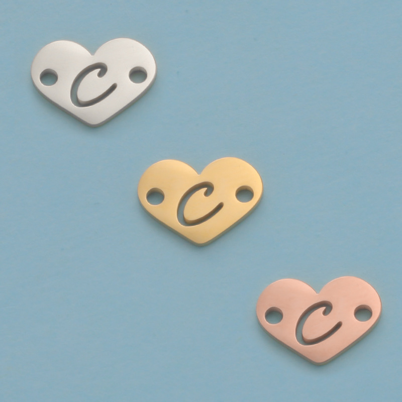 26 Heart Letter Two Holes Charms
