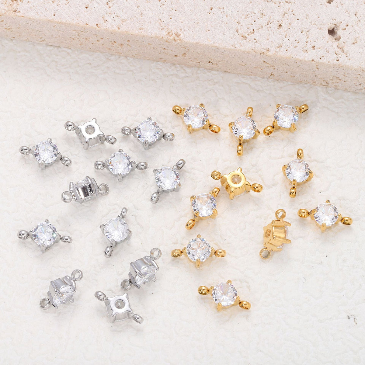 4mm Two Hole Stainless steel Zircon Charms