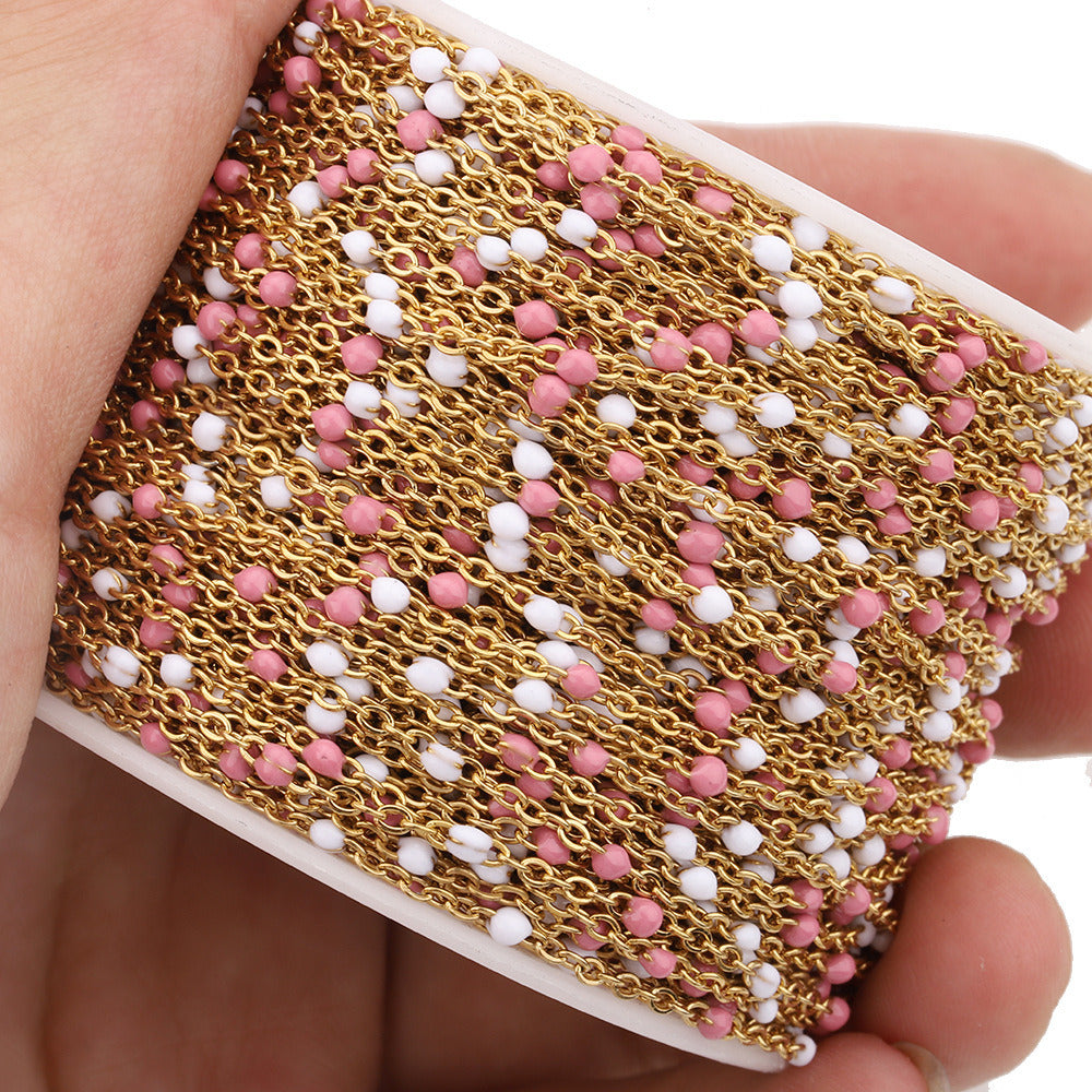 C1295 Enamel beads chain-Vacuum Plating Waterproof Stainless steel chain