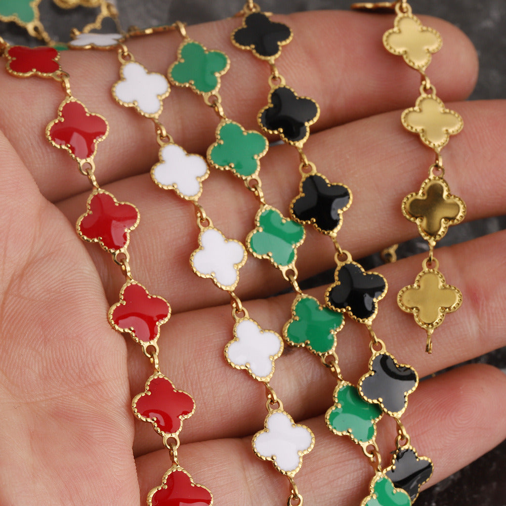 C1664 8mm Enamel Clover Stainless Steel Chain