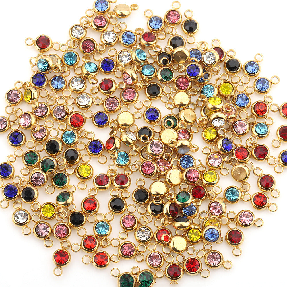 5Pcs/pack Birthstone rhinestone double loop charm