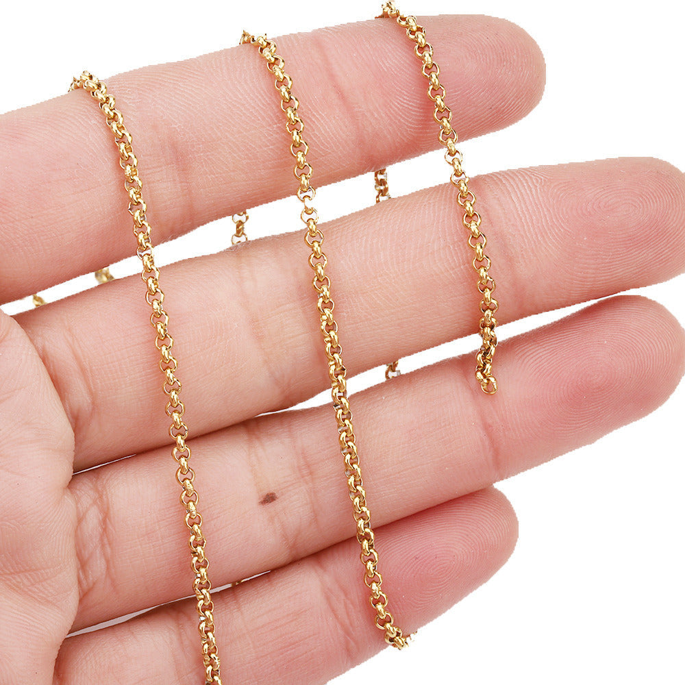 C1237 Circle pearl/Rolo chain-Vacuum Plating Waterproof Stainless steel chain