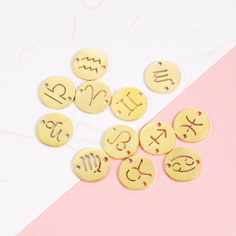 Round 12 Zodiac Signs Two Holes Charms