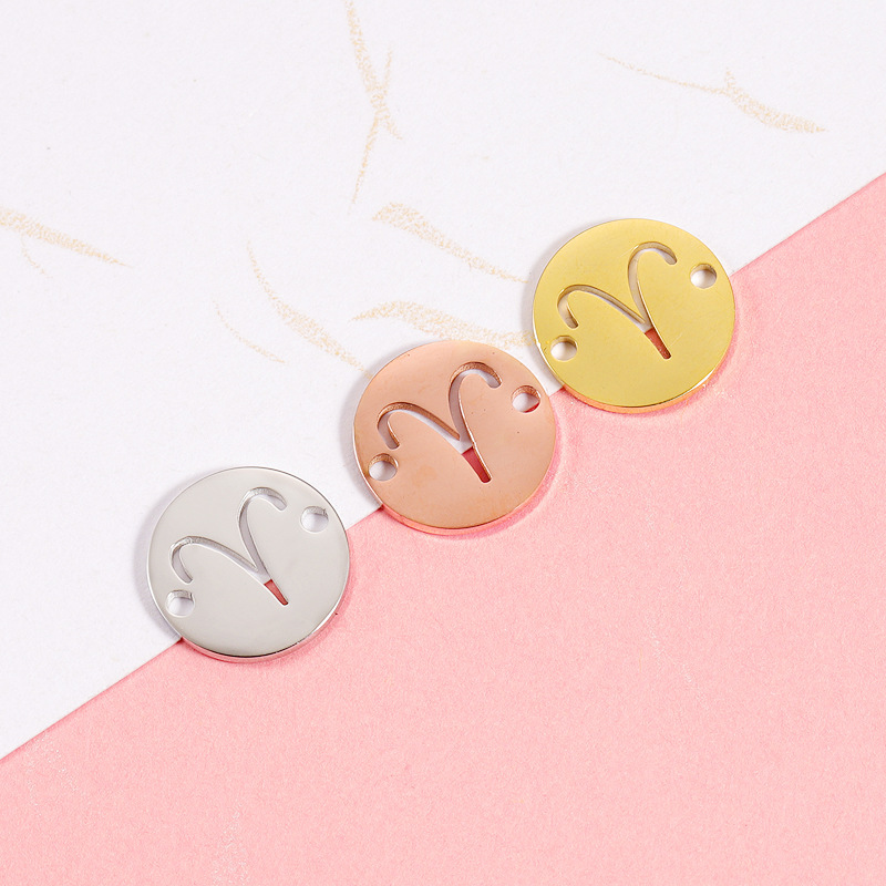Round 12 Zodiac Signs Two Holes Charms