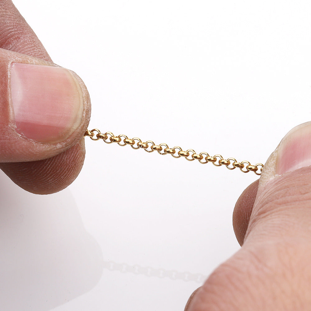 C1237 Circle pearl/Rolo chain-Vacuum Plating Waterproof Stainless steel chain