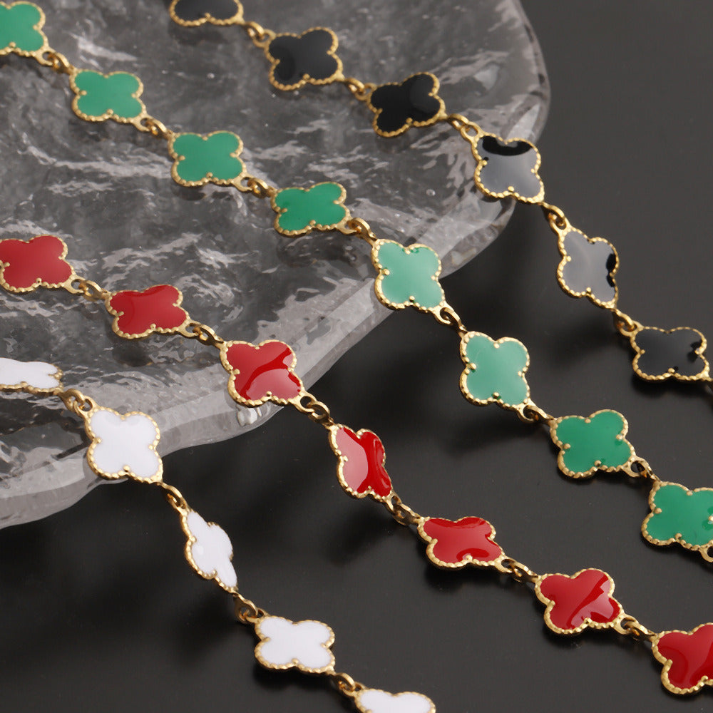 C1664 8mm Enamel Clover Stainless Steel Chain