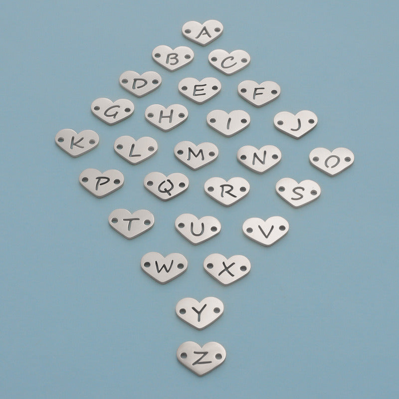 26 Heart Letter Two Holes Charms