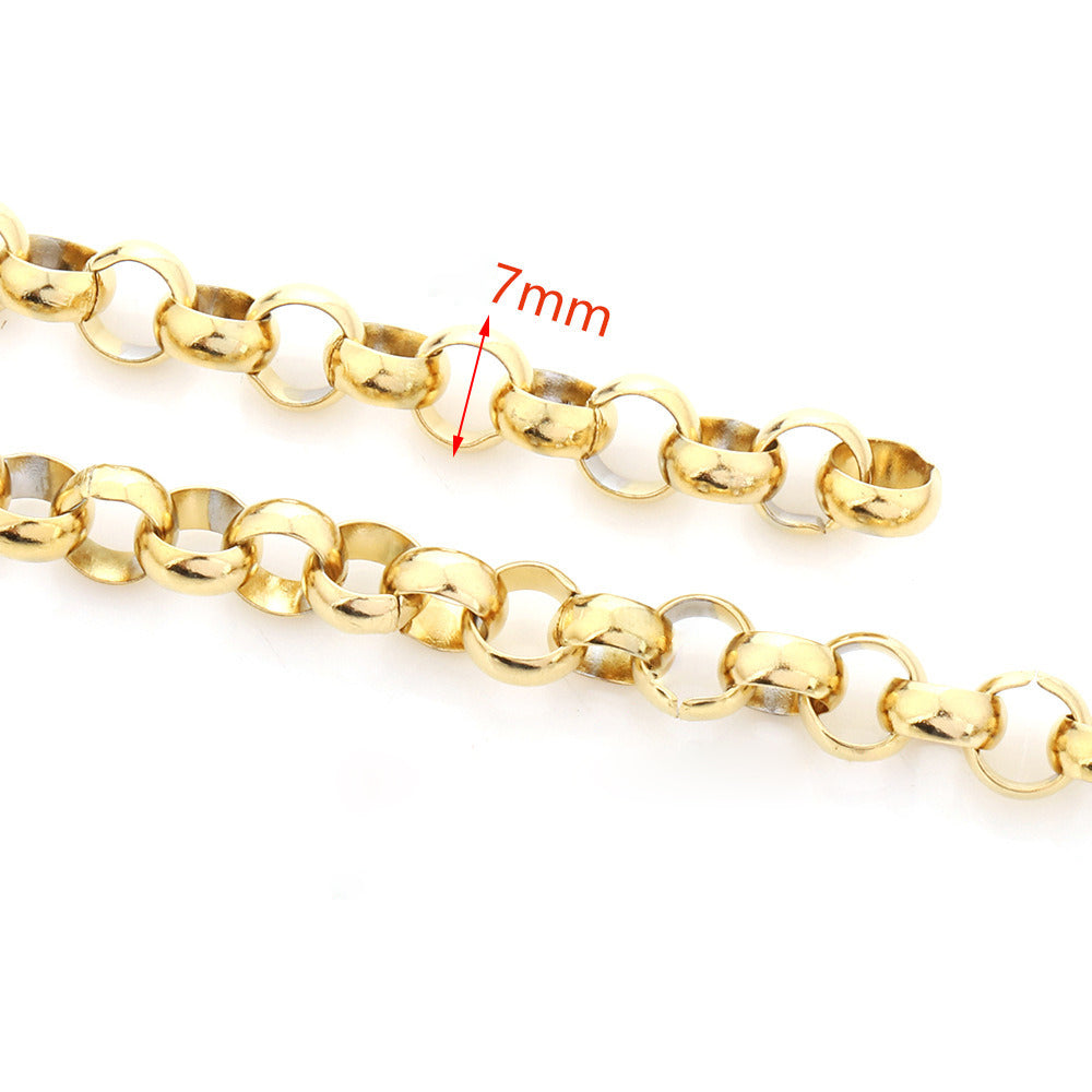 C1237 Circle pearl/Rolo chain-Vacuum Plating Waterproof Stainless steel chain