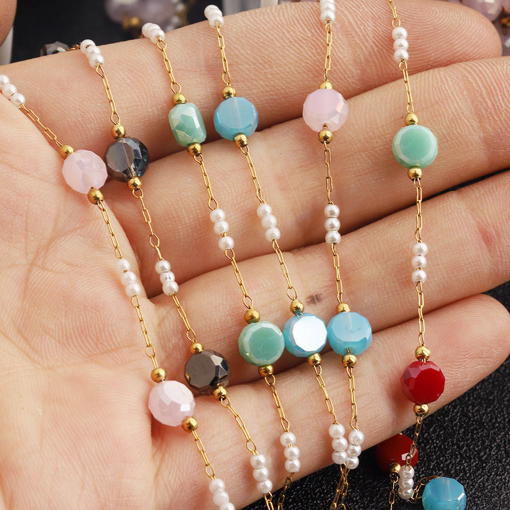 C1762 Colorful Crystal with Glass Pearl Chain