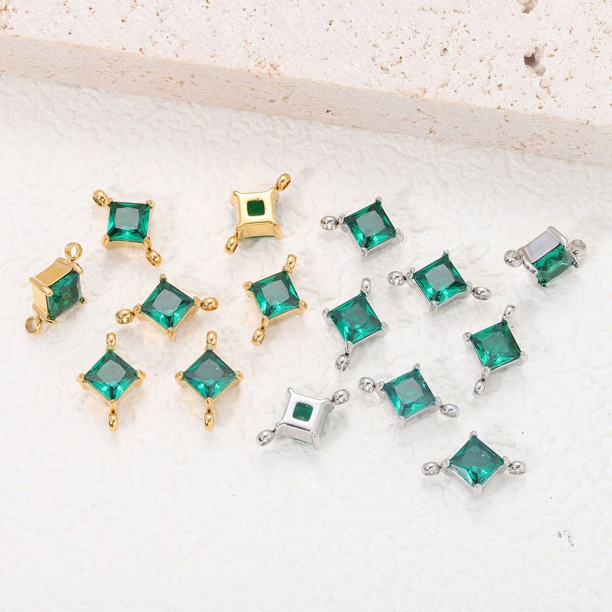 4mm Two Hole Stainless steel Zircon Charms