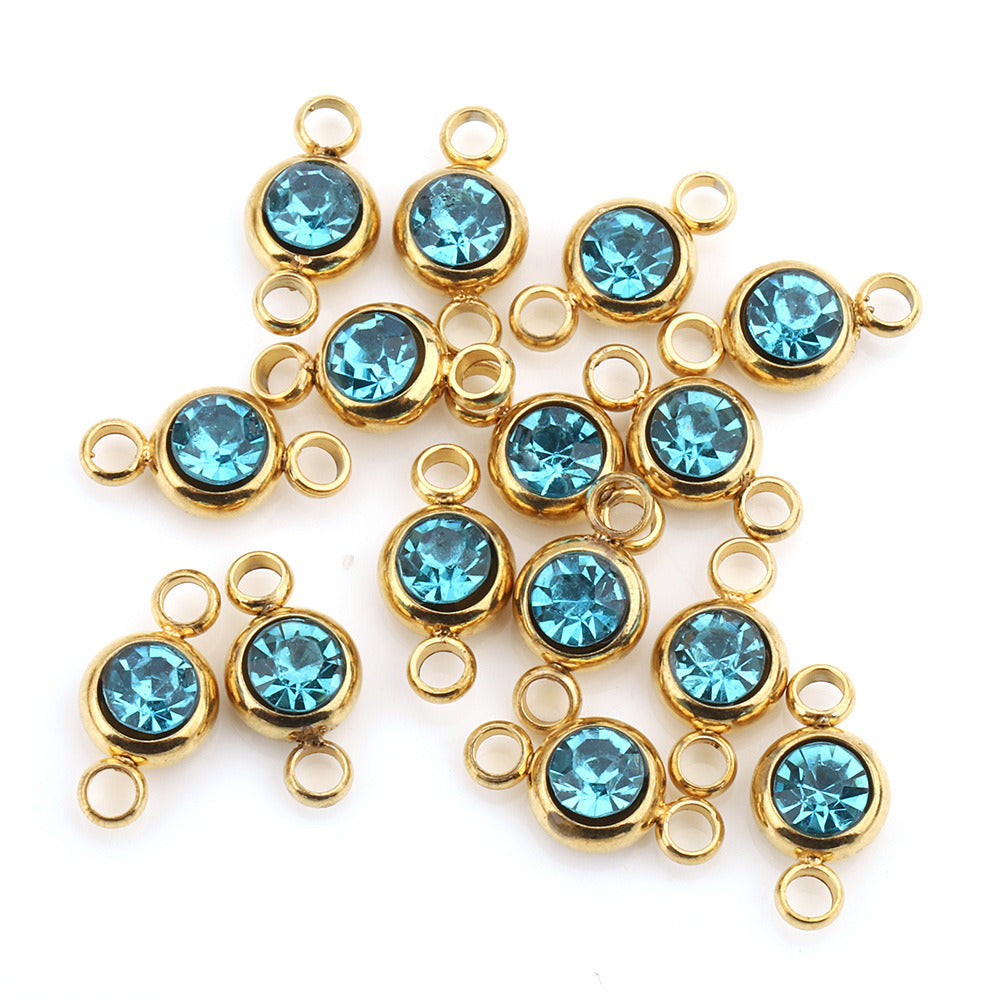 5Pcs/pack Birthstone rhinestone double loop charm