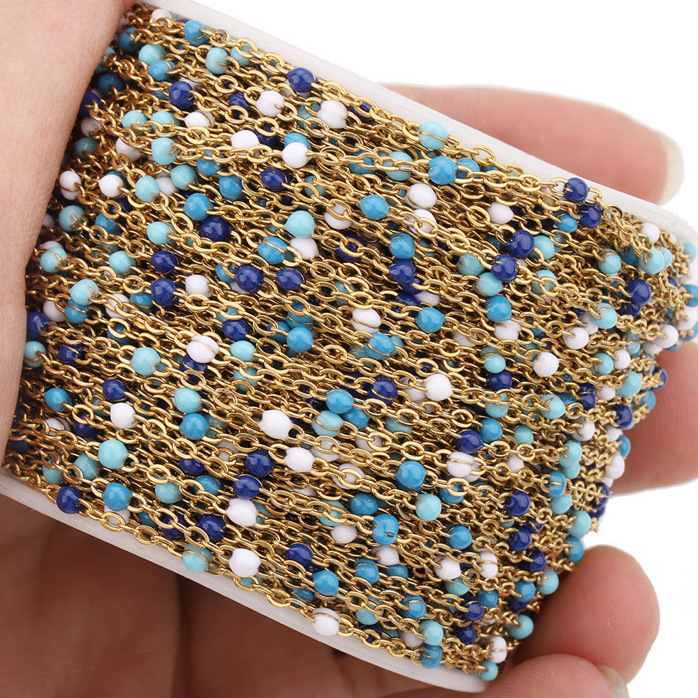 C1295 Enamel beads chain-Vacuum Plating Waterproof Stainless steel chain