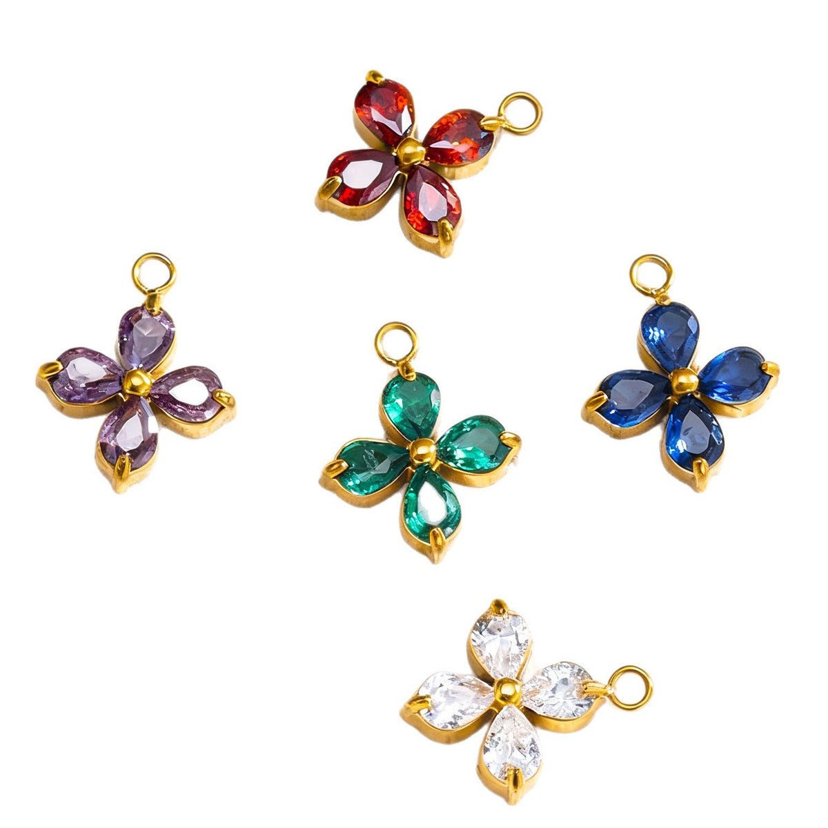 055 Colorful Zircon Four leaf Clover Charms