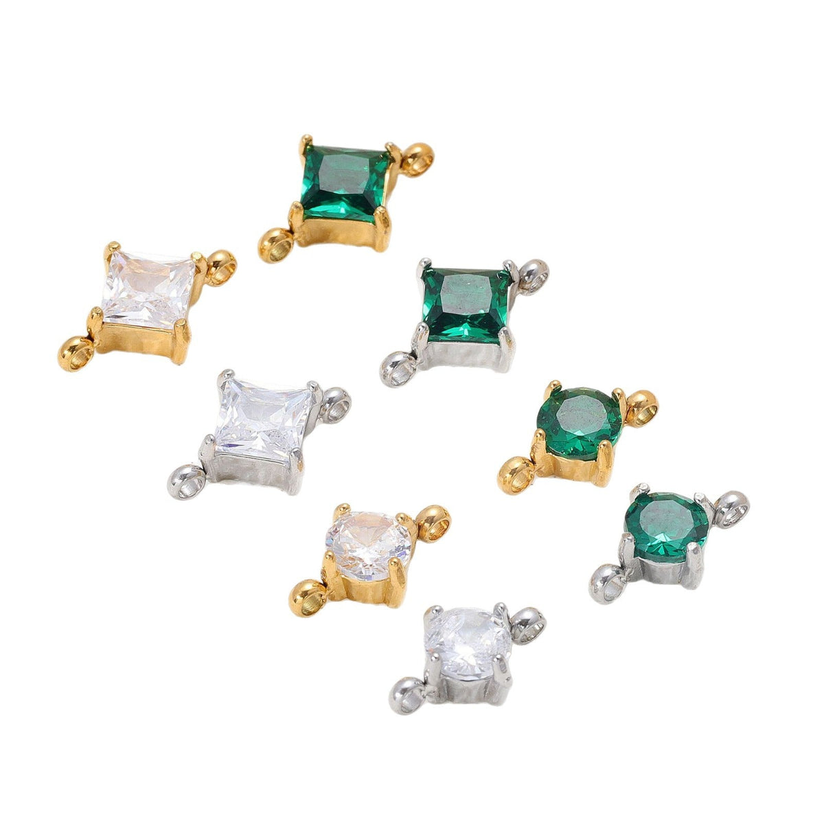 4mm Two Hole Stainless steel Zircon Charms