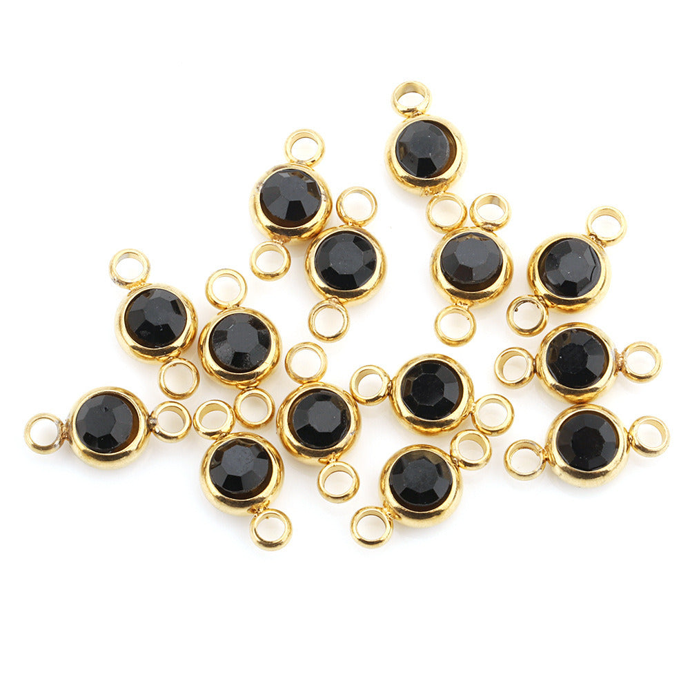 5Pcs/pack Birthstone rhinestone double loop charm