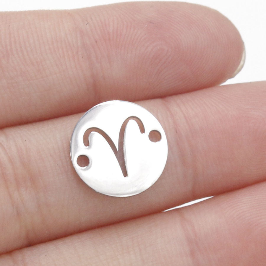 Round 12 Zodiac Signs Two Holes Charms