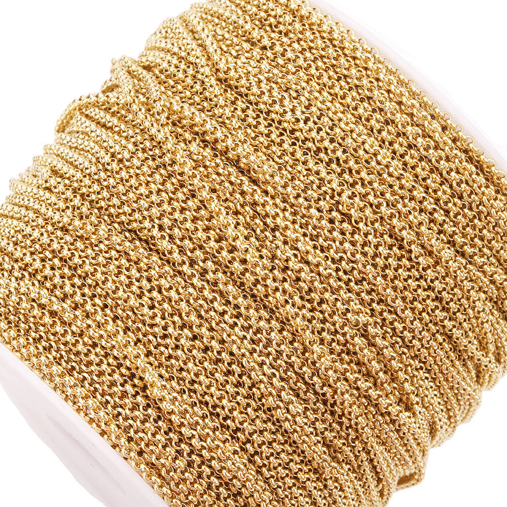 C1237 Circle pearl/Rolo chain-Vacuum Plating Waterproof Stainless steel chain