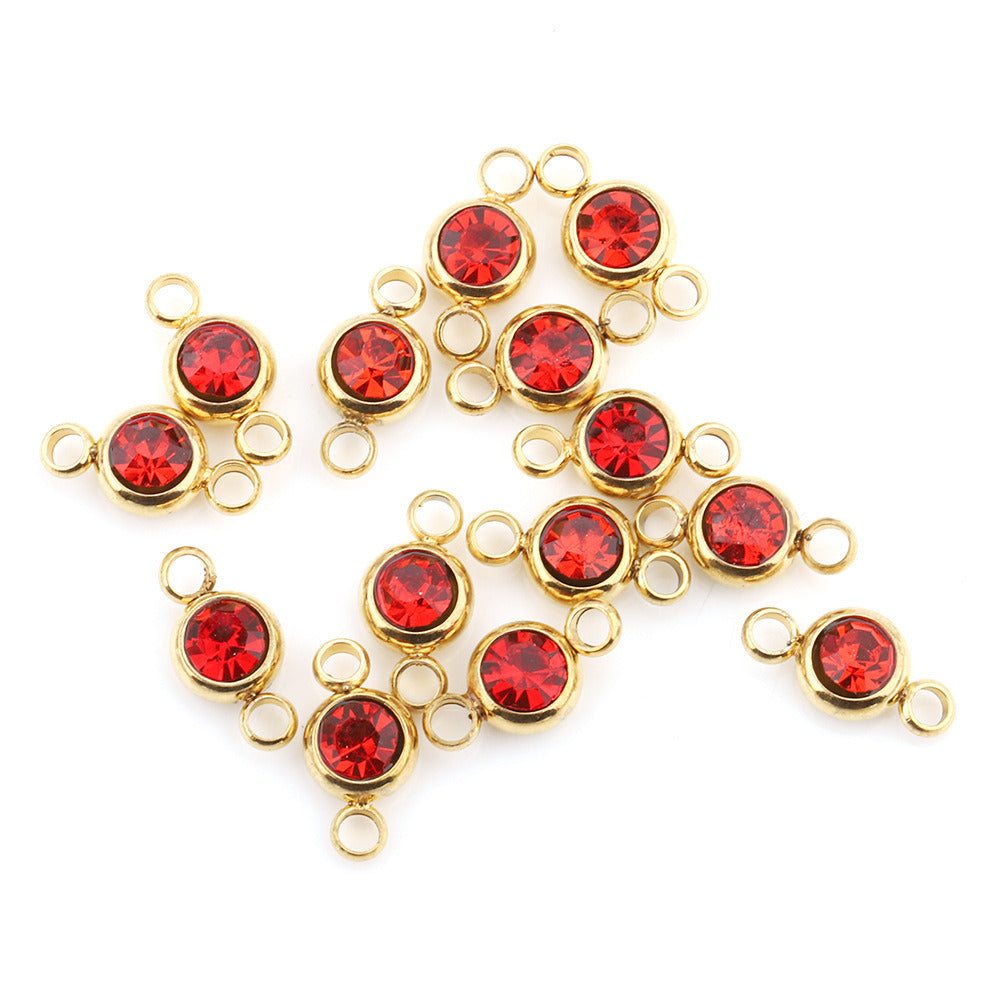 5Pcs/pack Birthstone rhinestone double loop charm