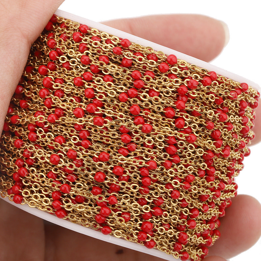 C1295 Enamel beads chain-Vacuum Plating Waterproof Stainless steel chain