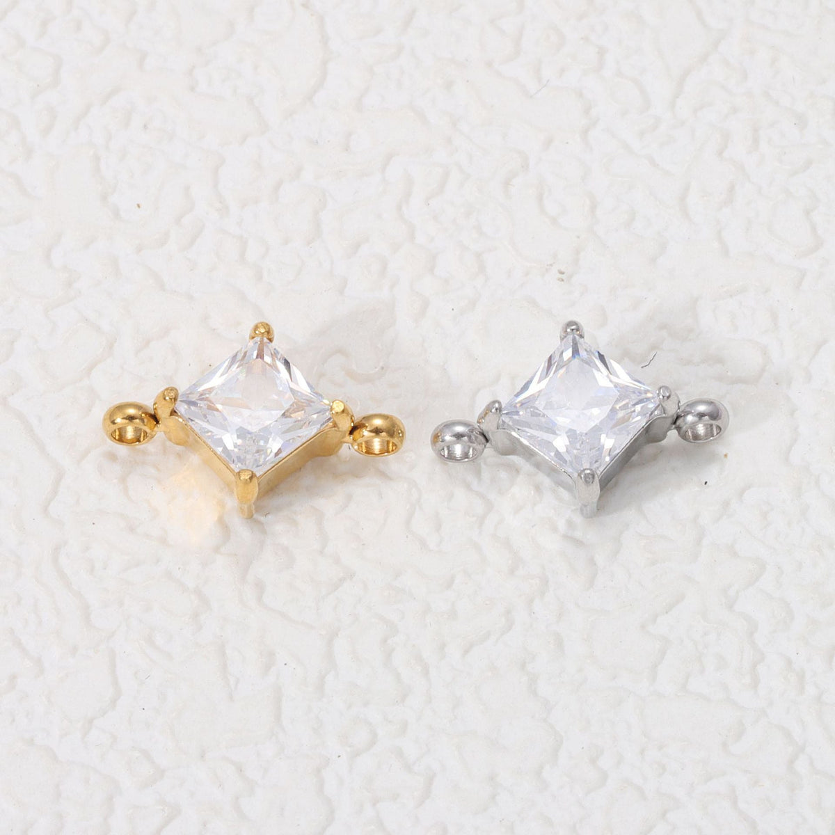4mm Two Hole Stainless steel Zircon Charms