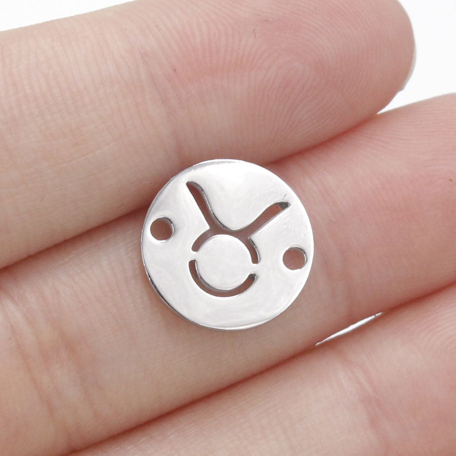 Round 12 Zodiac Signs Two Holes Charms