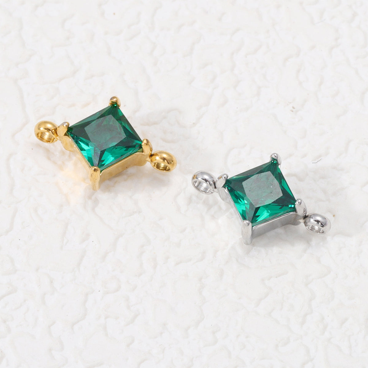 4mm Two Hole Stainless steel Zircon Charms