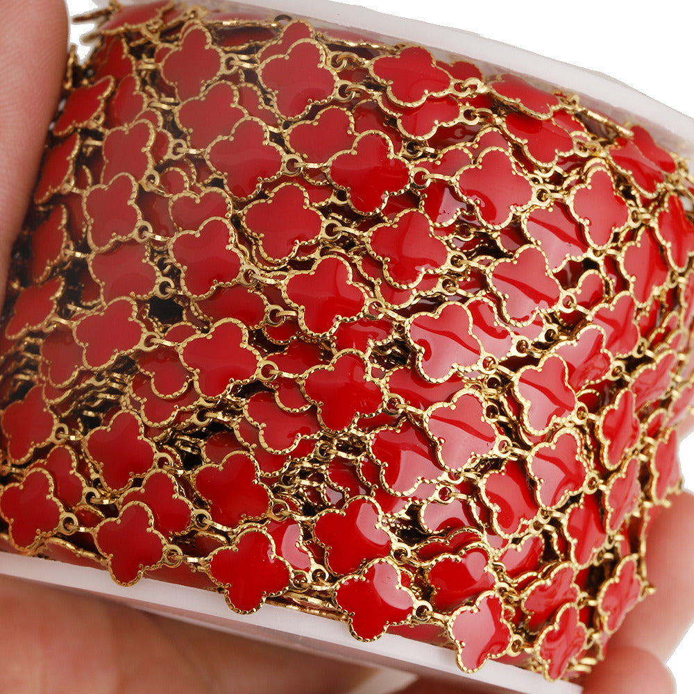 C1664 8mm Enamel Clover Stainless Steel Chain
