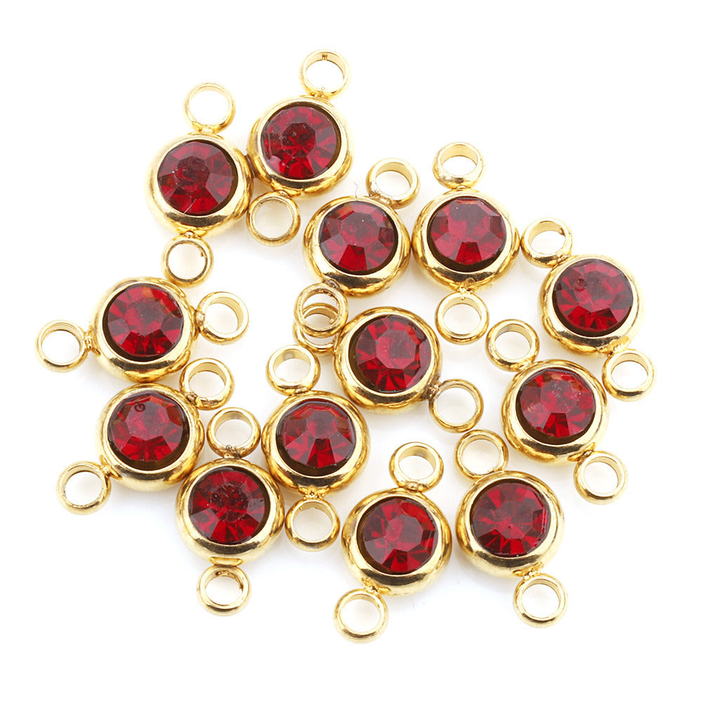 5Pcs/pack Birthstone rhinestone double loop charm