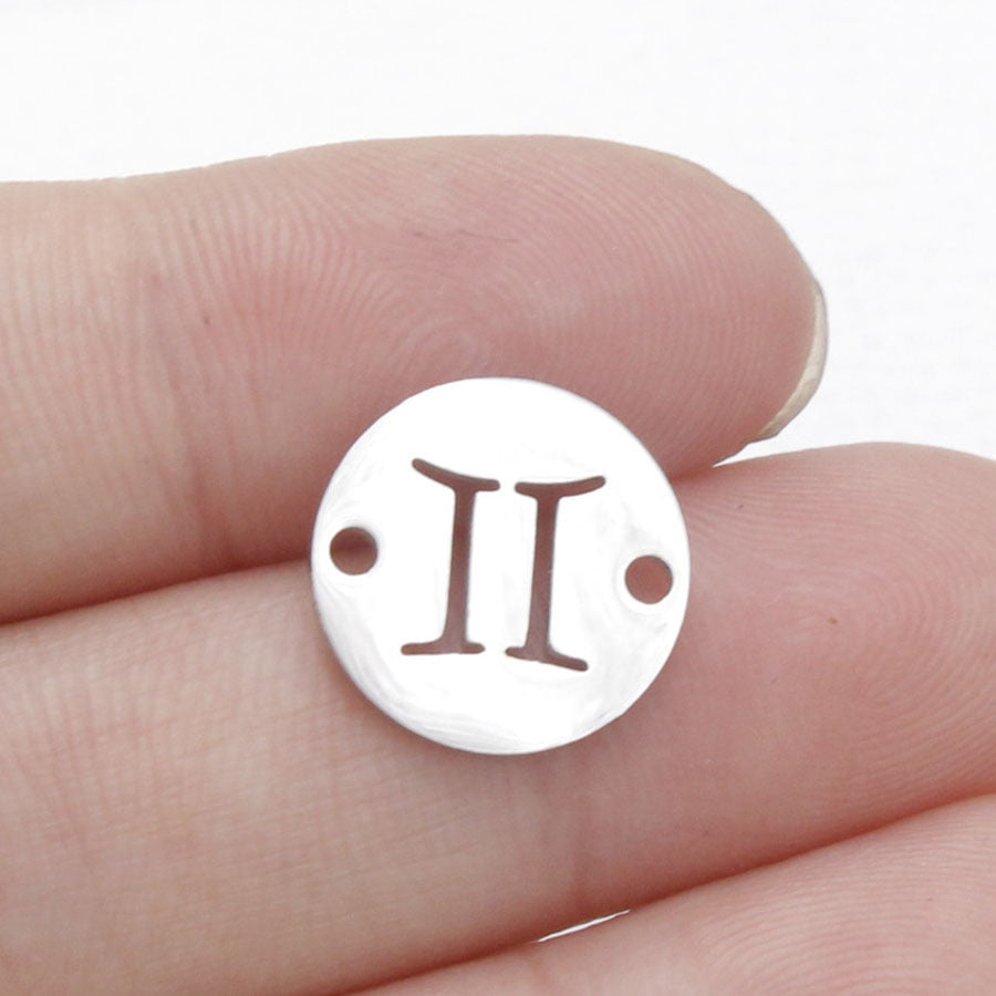 Round 12 Zodiac Signs Two Holes Charms