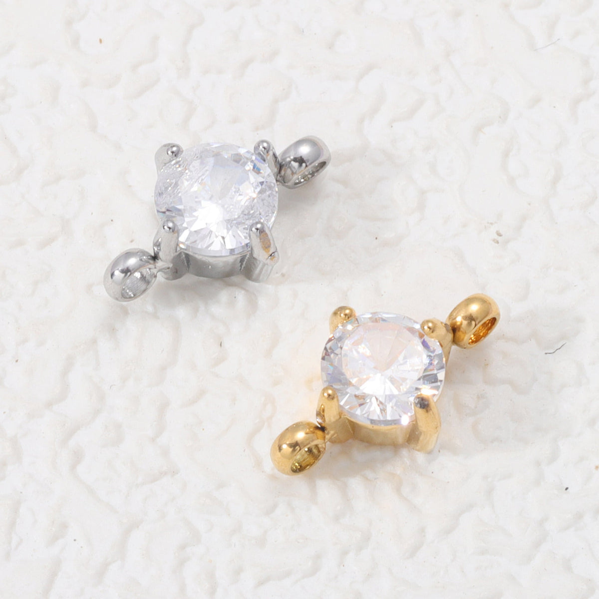 4mm Two Hole Stainless steel Zircon Charms