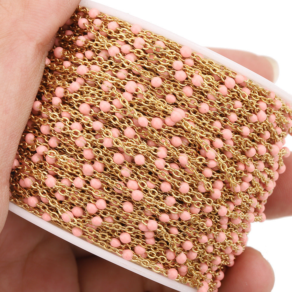 C1295 Enamel beads chain-Vacuum Plating Waterproof Stainless steel chain