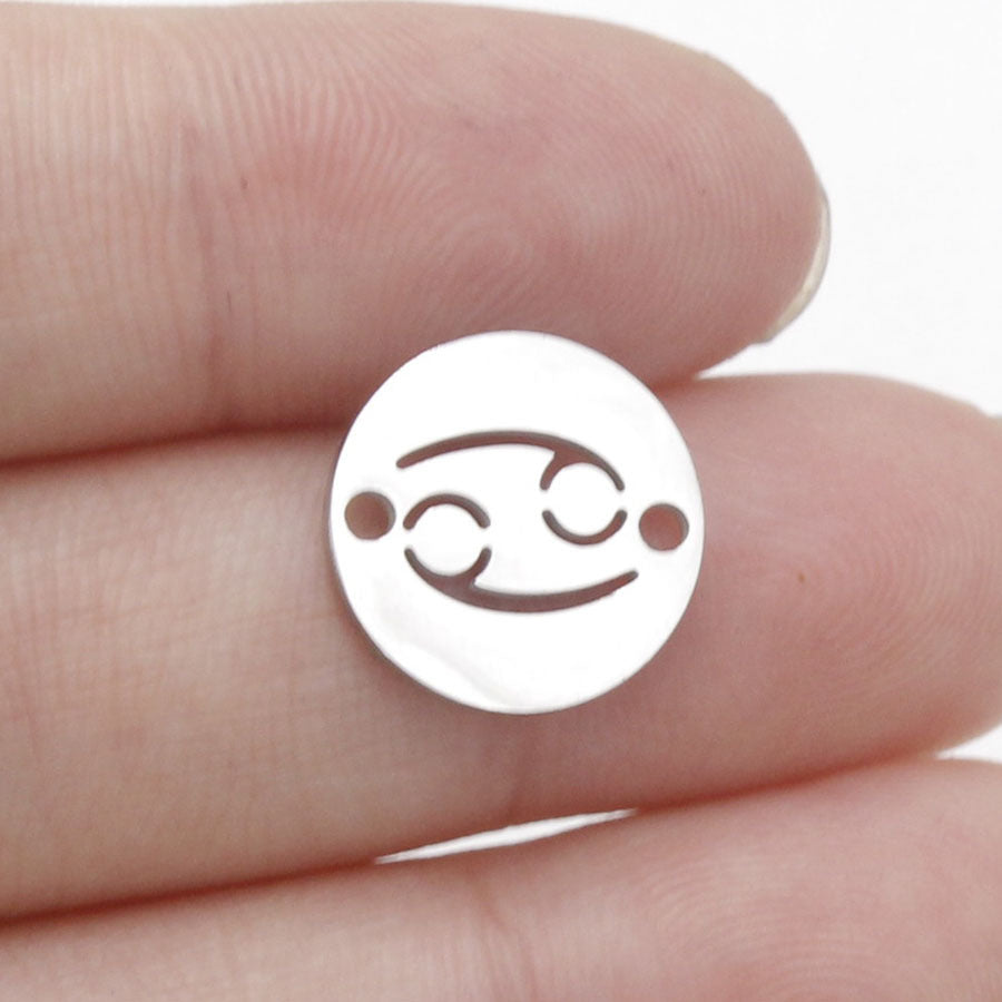 Round 12 Zodiac Signs Two Holes Charms